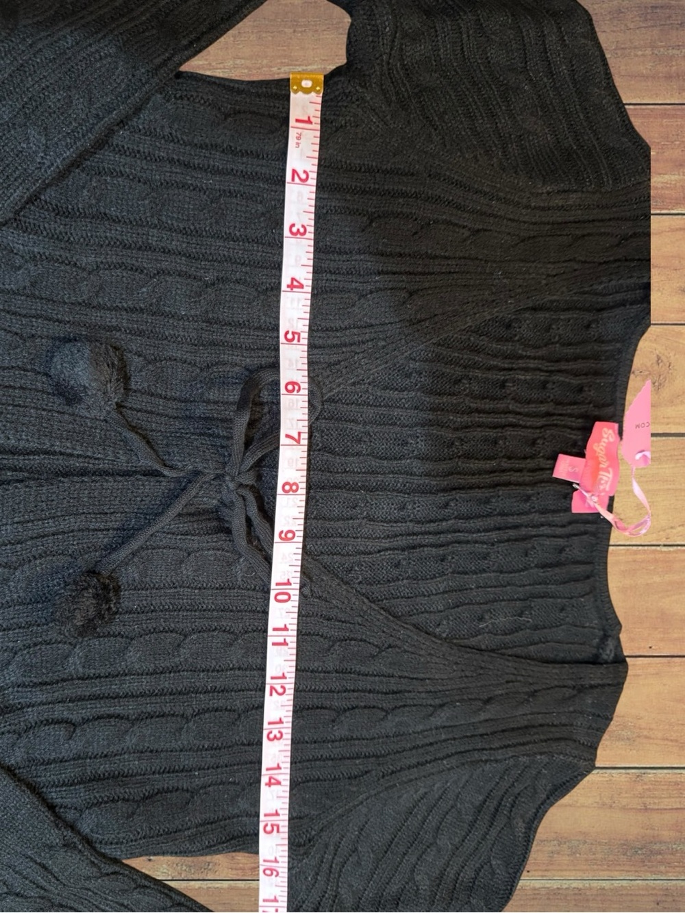 Sugar Thrillz Black Knit Open Front Adjustable Tie Lightweight Cardigan NWT S - Picture 3 of 12